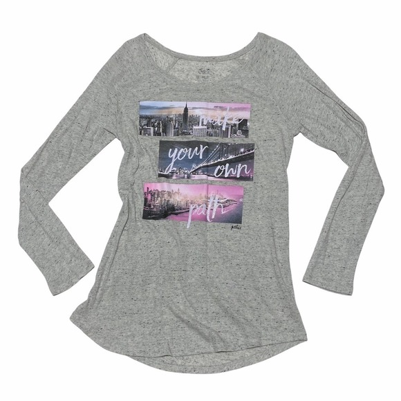 Justice Other - JUSTICE Girl's Gray Inspirational Graphic Long Sleeve High Low T-Shirt